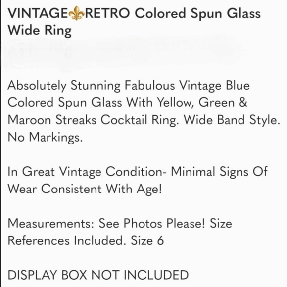 VINTAGE⚜️RETRO Colored Spun Glass Wide Ring Size 6 - Picture 6 of 6